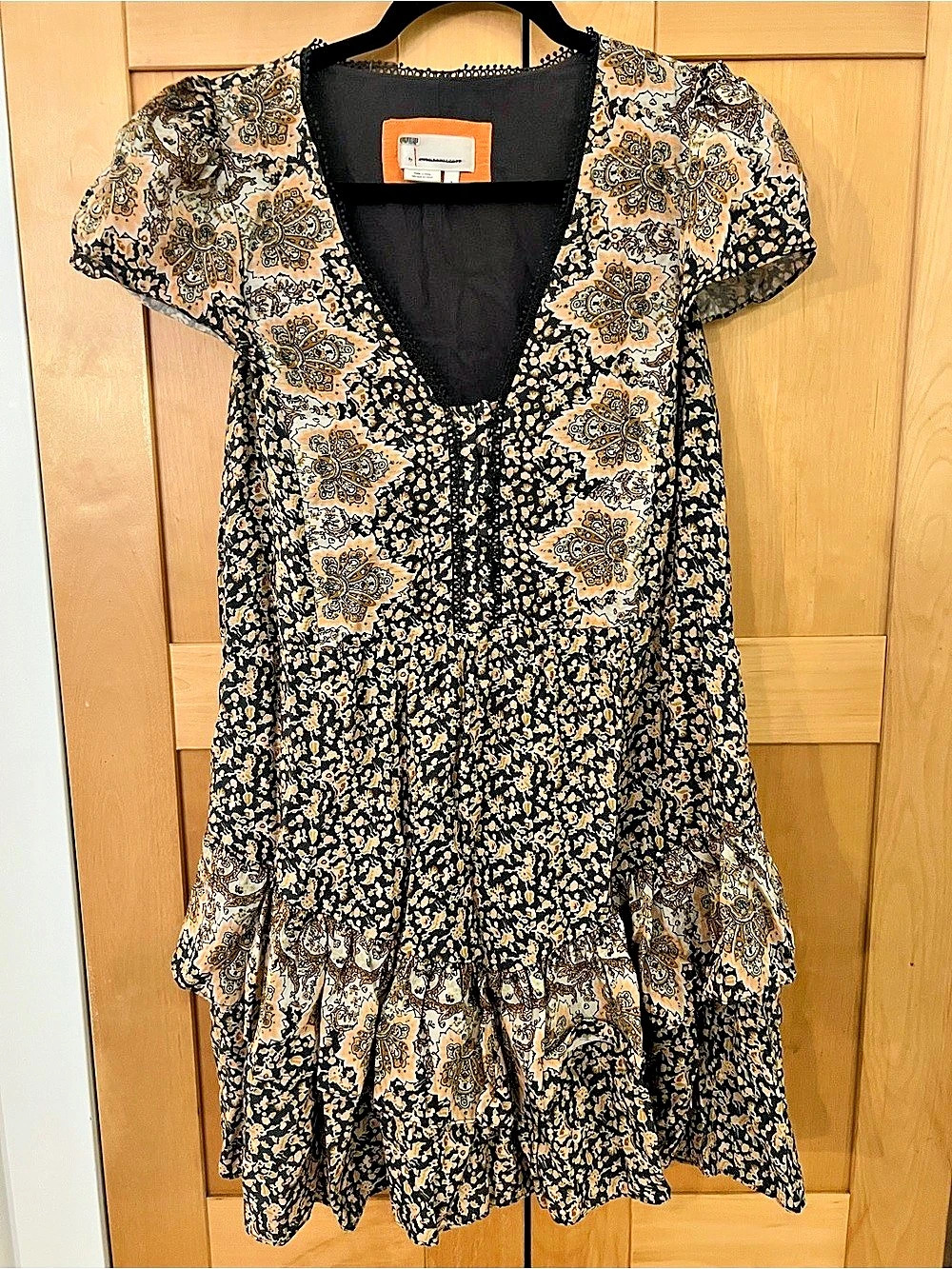 Anthropologie Floral Mini Dress in Black & Brown Size Small